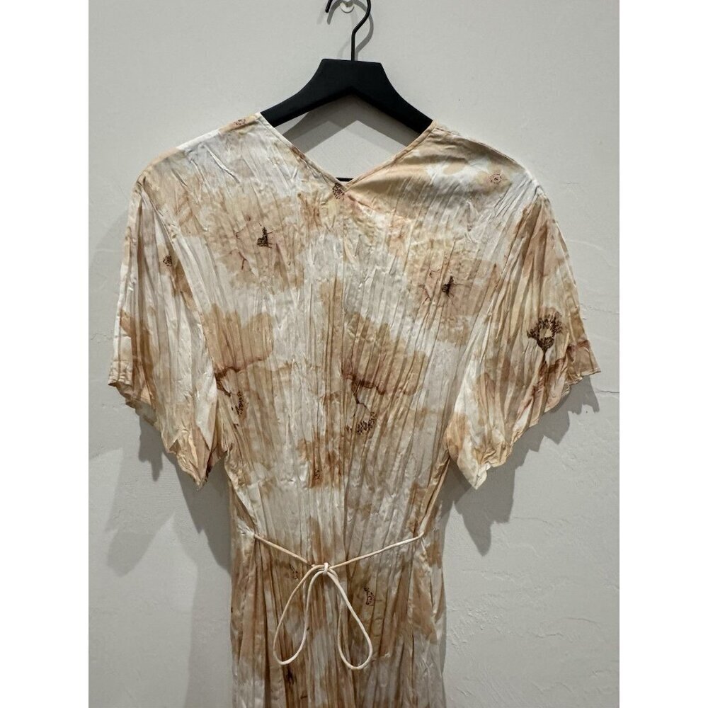VINCE Women's Painted Magnolia V-Neck Short Sleeve Cream Pink Midi Dress Size M - Picture 10 of 13